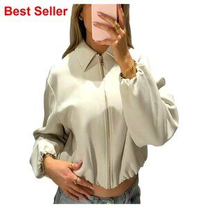 Polyester Bomber Jacket Zip Up Lapel Collar Streetwear Pilot Coat